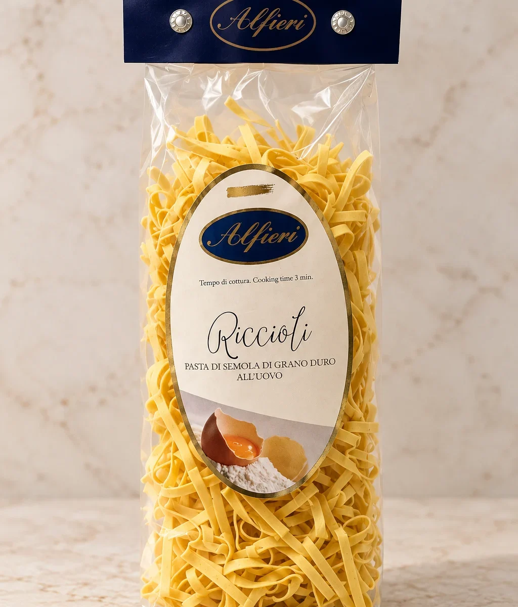 Alfieri Riccioli kiaušininių makaronų pakuotė
