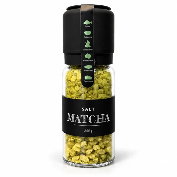 Žalsvos druskos su matcha arbata malūnėlis